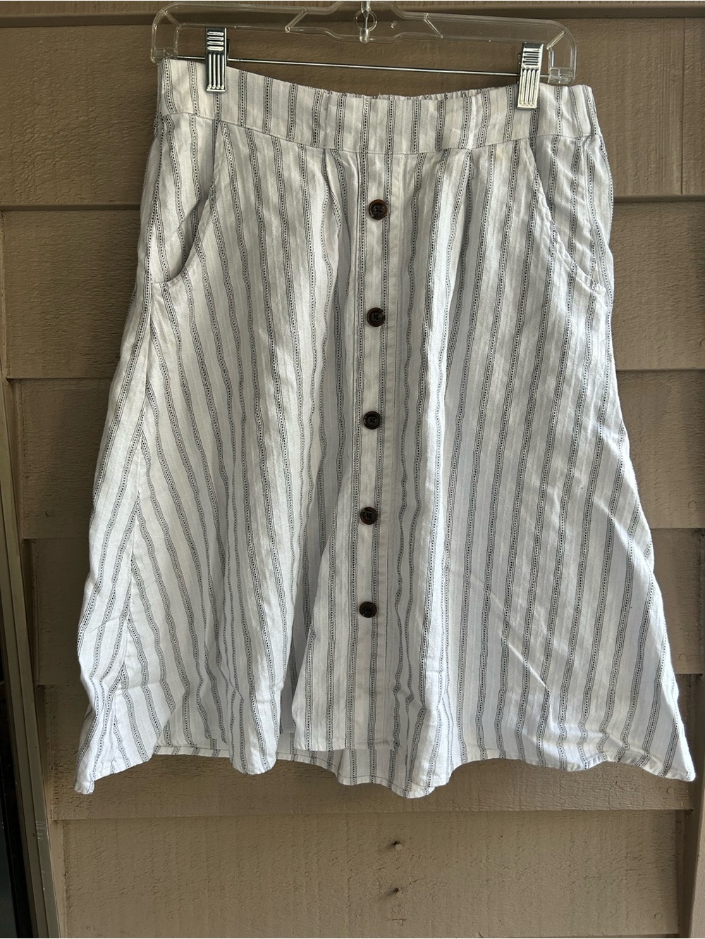 Cj Banks Button-Front White & Gray Striped A-Line Skirt
